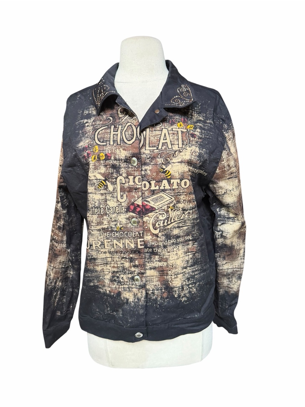 Y2K Cactus 96% Cotton “Chocolat” Rhinestone Studded Graphic Denim Jacket